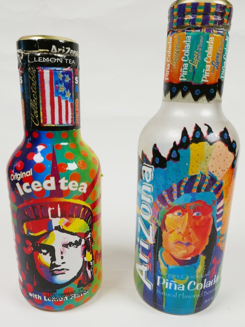 Arizona Iced Tea Vintage 1990s Glass Bottles PETER MAX Liberty + Native Am.